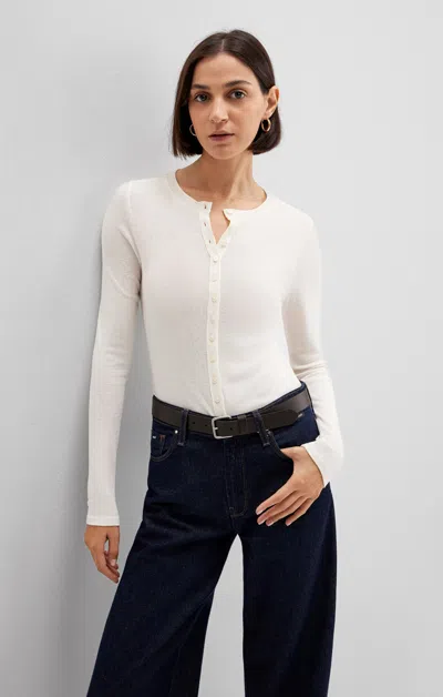 Mavi Edition Button-up Long Sleeve T-shirt In Coconut Milk In White