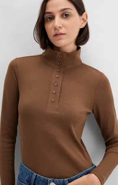 Mavi Button-front Turtleneck Shirt In Teak In Brown