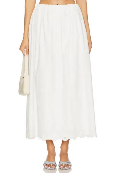 Posse Antoinette Scalloped Embroidered Cotton-voile Midi Skirt In White