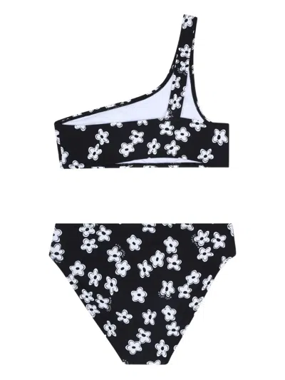 Marc Jacobs Floral-print One-shoulder Bikini Set (set Of Two) In Black