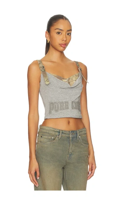 Marrknull Printed Pleated Corset Top In Gray