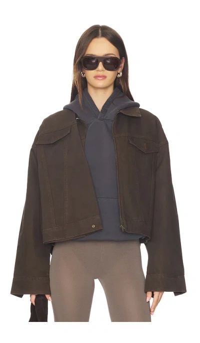 Marrknull Dislocated Wrap Around Denim Jacket In Brown