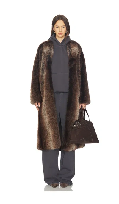 Line & Dot Cairo Faux Fur Coat In Brown
