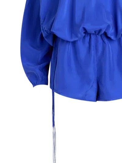 Christopher Esber Parachute Drawstring Brushed-silk Playsuit In Blue