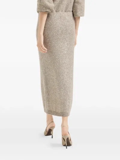 Brunello Cucinelli Elastic-waistband Midi Skirt In Neutral