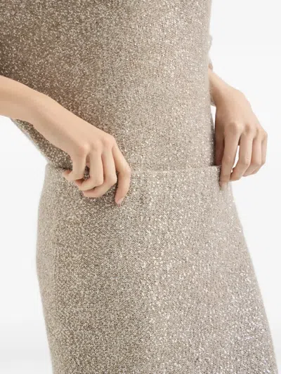 Brunello Cucinelli Elastic-waistband Midi Skirt In Neutral