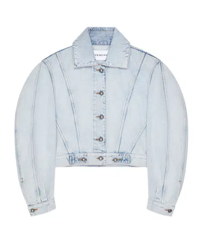 Givenchy Cropped Cocoon Jacket Front Back Yoke Pockets In Blue