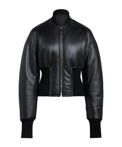 Alaïa Womens Noir Alaia Cinched Leather Bomber Jacket In Black