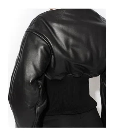 Alaïa Womens Noir Alaia Cinched Leather Bomber Jacket In Black