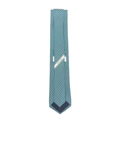 Ferragamo Slim Textured Pattern Silk Tie In Blue