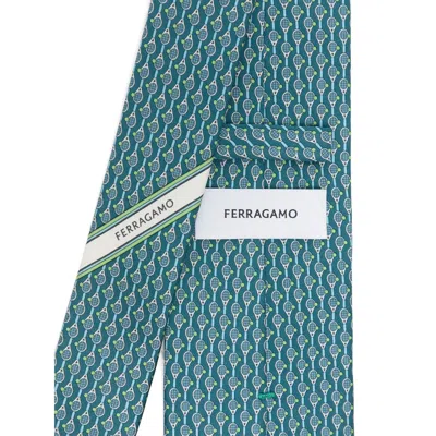 Ferragamo Slim Textured Pattern Silk Tie In Blue
