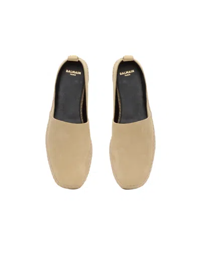 Balmain Suede Logo Espadrilles In Neutral