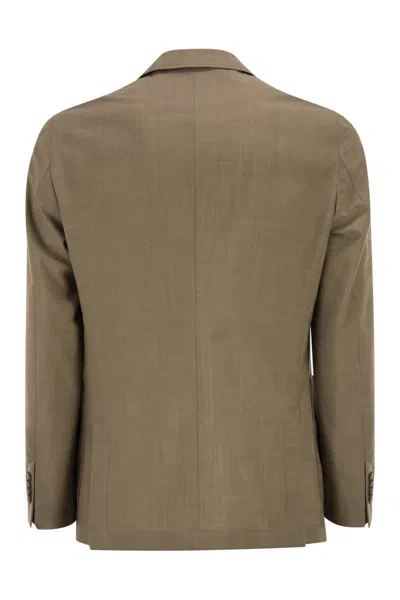 Hugo Boss Boss Double-breasted Blazer In Virgin Wool In Brown