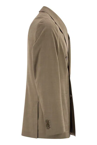 Hugo Boss Boss Double-breasted Blazer In Virgin Wool In Brown