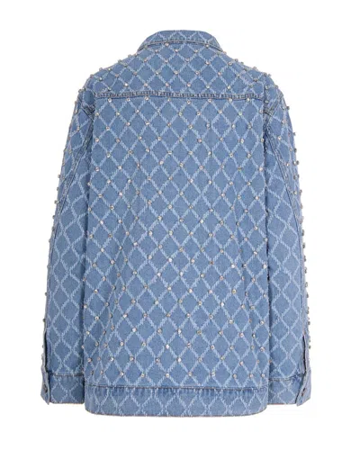 Pinko Pifferaio Jacquard Crystal Denim Overshirt In Blue