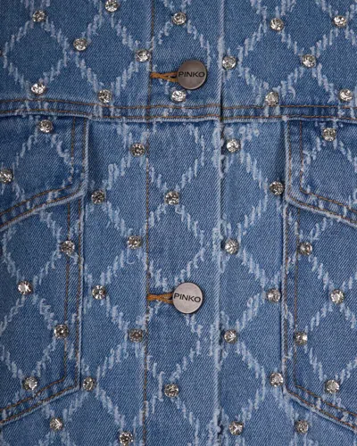 Pinko Pifferaio Jacquard Crystal Denim Overshirt In Blue