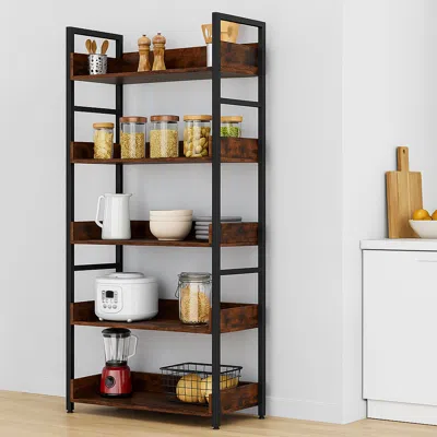 Hivvago Industrial-style 5-shelf Book Rack With Hooks For Extra Storage ...