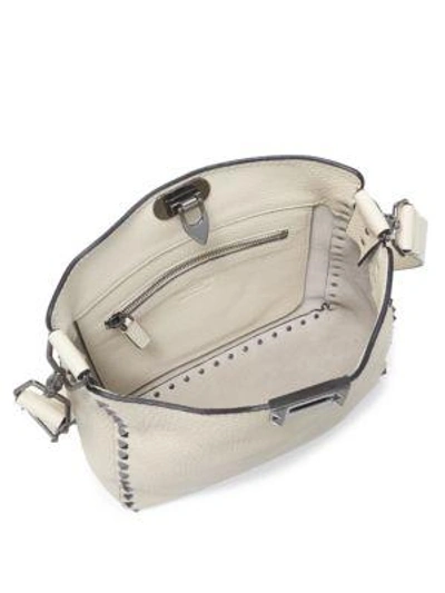 Shop Valentino Rockstud Small Leather Hobo Bag In Ivory
