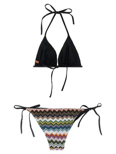 Missoni Zigzag Pattern Bikini Beachwear Multicolor In Black