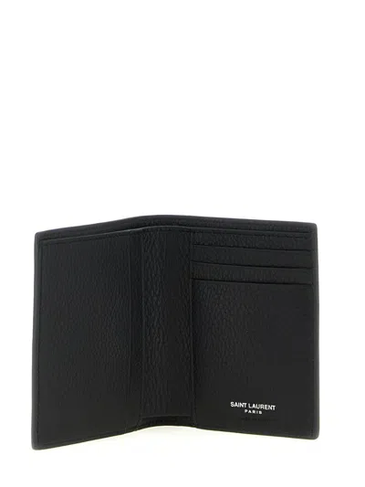 Saint Laurent Mini Cassandre Card Holder In Gray