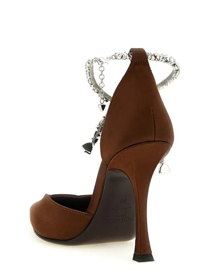 Jimmy Choo Stevie Pumps Ankle Strap Embellished Satin Pointed In Brown