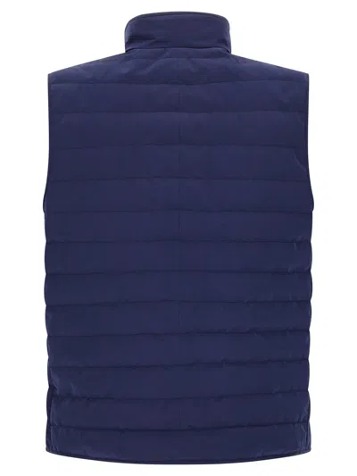 Brunello Cucinelli High Neck Quilted Sleeveless Down Vest In Blue