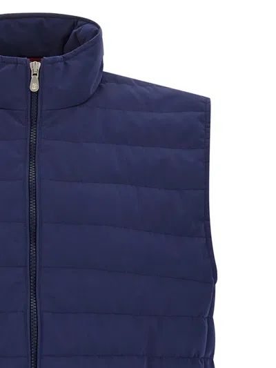 Brunello Cucinelli High Neck Quilted Sleeveless Down Vest In Blue