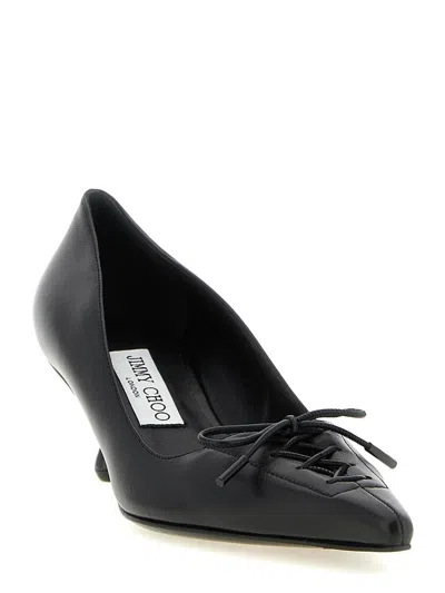 Jimmy Choo Scarlett Black Pumps With High Stiletto Heel And Front Laces In Leather Woman