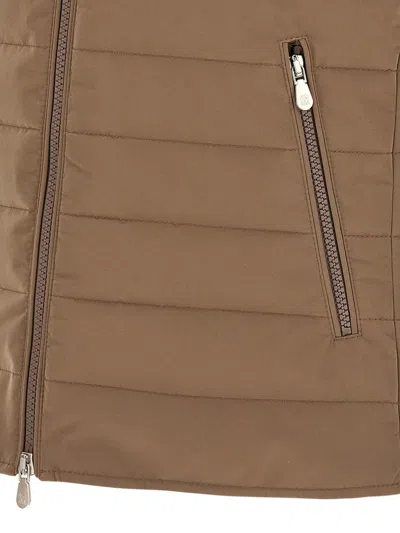 Brunello Cucinelli High Collar Quilted Vest Side Zipper Pockets In Brown