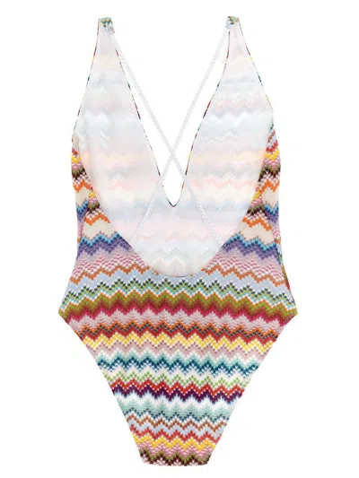 Missoni One Piece Swimsuit Zigzag Pattern Straps In Multi