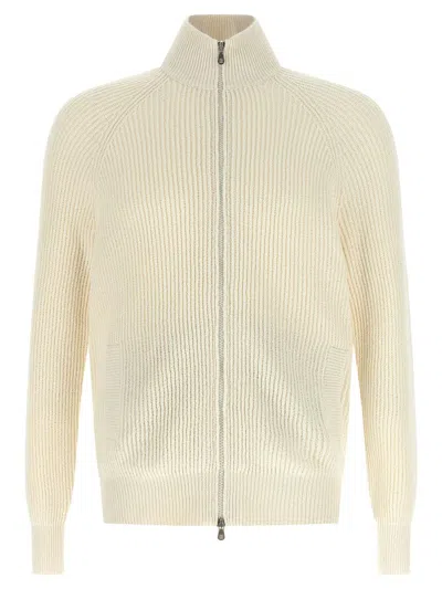 Brunello Cucinelli Zip Cardigan Sweaters And Cardigans White In Neutral