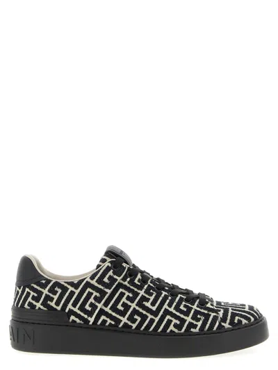 Balmain Monogram Jacquard B-court Trainers In Black