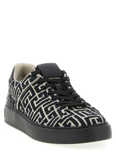 Balmain Monogram Jacquard B-court Trainers In Black