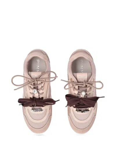 Pinko Yulia Leather And Mesh Sneakers With Two-tone Laces In Pink