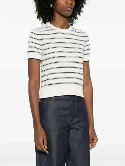 Apc Striped-pattern T-shirt In White