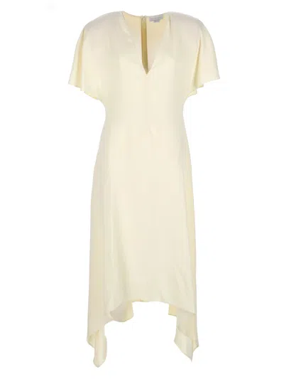 Stella Mccartney Womens Buttermilk V-neck Short-sleeve Satin Midi Dress In Neutral