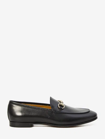 Gucci Women Black Calf Leather Moc Stitching Signature Horsebit Detail Almond Toe Slip-on Style Bran In Black