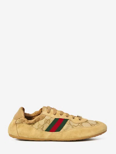 Gucci Women Shift Sneakers In Gg Fabric And Leather In Brown