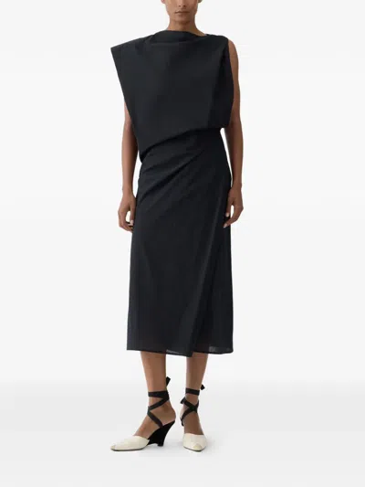 Jacquemus Drap Cotton-blend Poplin Midi Dress In Black