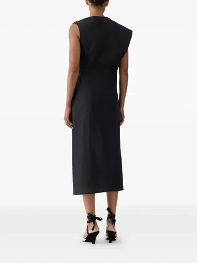 Jacquemus Drap Cotton-blend Poplin Midi Dress In Black