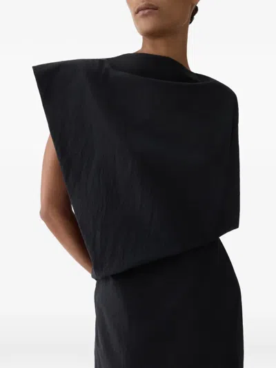 Jacquemus Drap Cotton-blend Poplin Midi Dress In Black