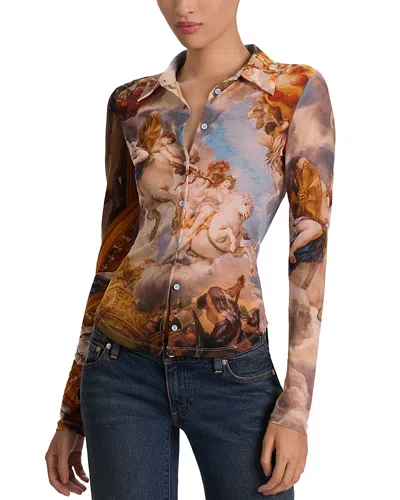 Alice And Olivia Jade Mesh Button Down Renaissance Fair In Multi