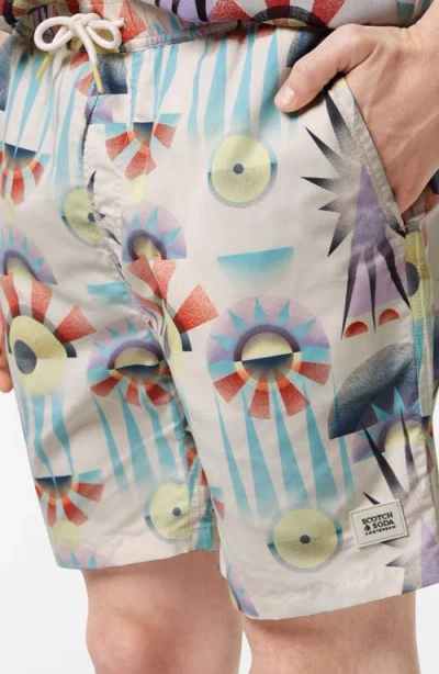 Scotch & Soda Print Mid Length Swim Trunks