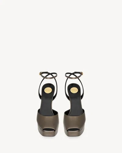 Saint Laurent La Scandale Platform Sandals In Smooth Leather In Brown