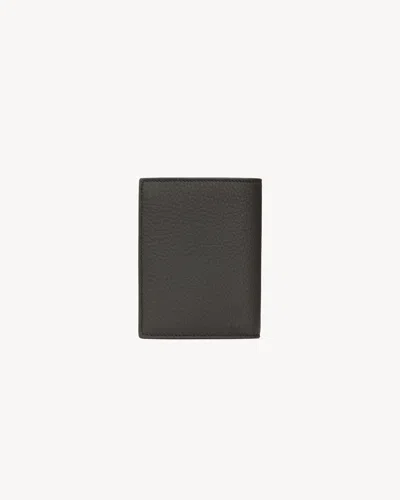 Saint Laurent Tiny Cassandre Credit Card Wallet In Grained Leather In Brown