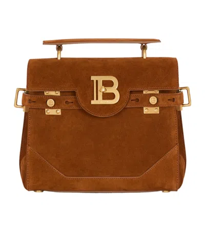 Balmain Medium Handle Bag Adjustable Strap Hardware In Brown