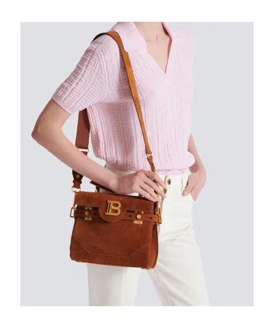 Balmain Medium Handle Bag Adjustable Strap Hardware In Brown
