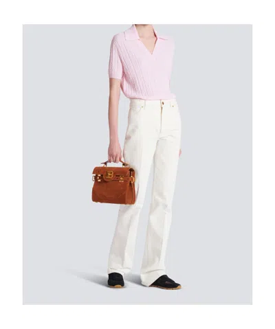 Balmain Medium Handle Bag Adjustable Strap Hardware In Brown