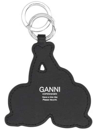 Ganni Leather Keychain In Black