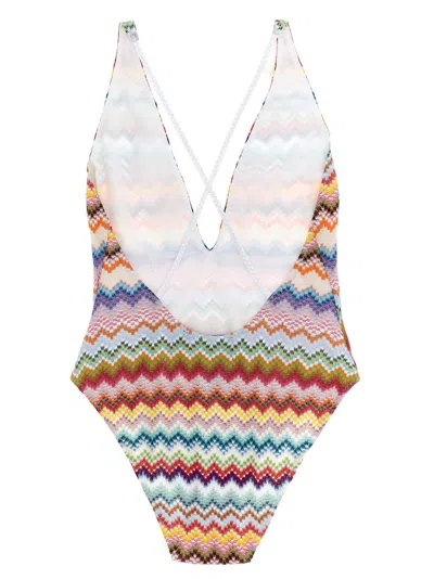 Missoni One Piece Swimsuit Zigzag Pattern Straps In Multi